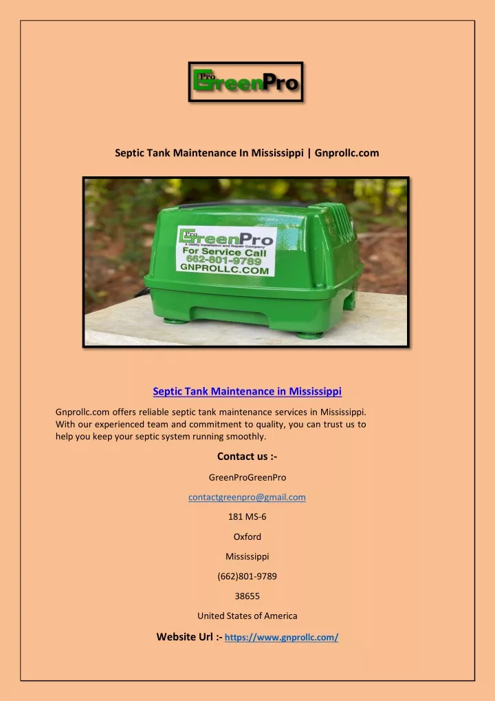 septic tank maintenance in mississippi gnprollc