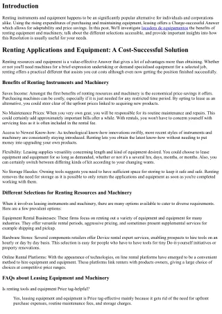 Leasing Resources and Equipment: A Cost-Powerful Option
