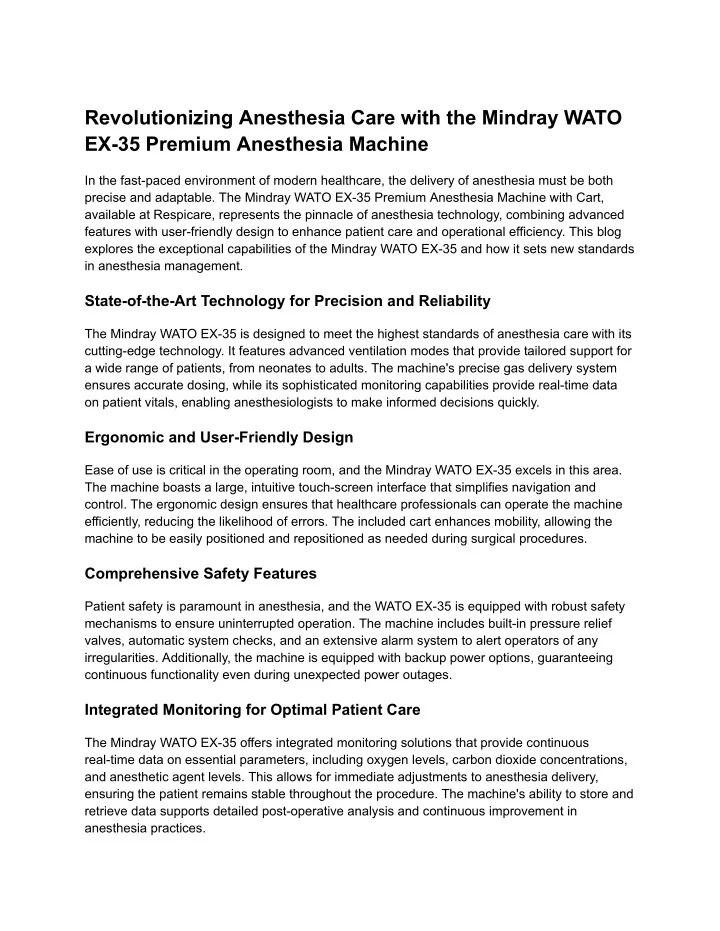 PPT - Revolutionizing Anesthesia Care with the Mindray WATO EX-35 ...