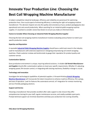 Innovate Your Production Line Choosing the Best Coil Wrapping Machine Manufacturer