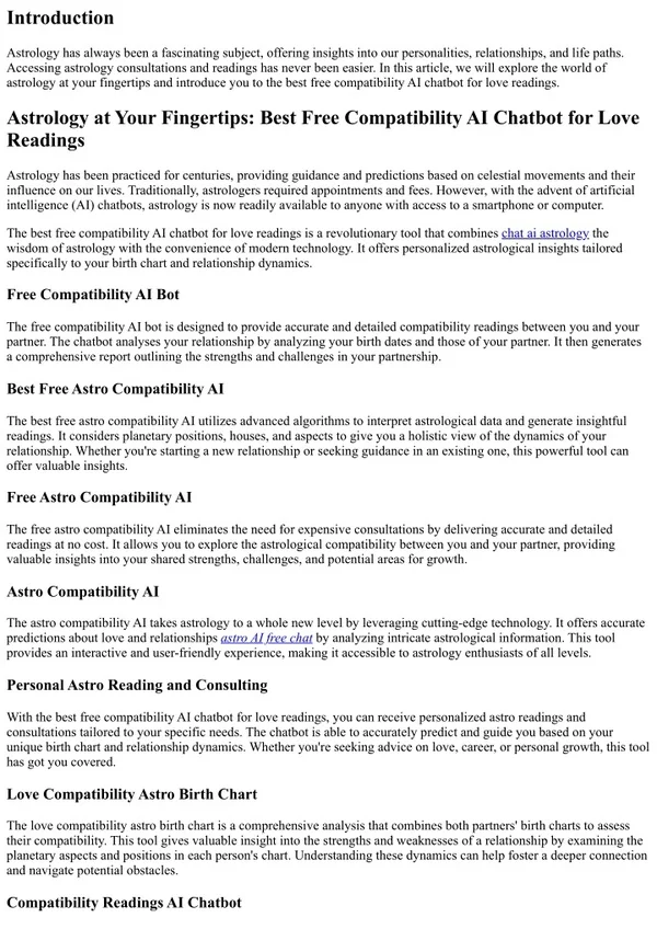 Astrology at Your Fingertips: Best Free Compatibility AI Chatbot for Love Readin
