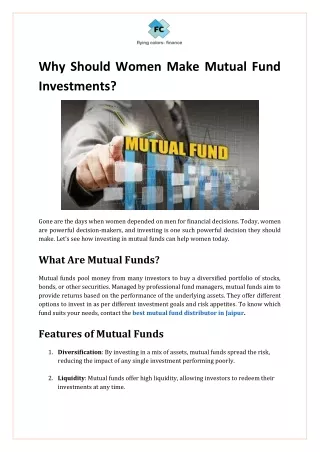 Why Should Women Make Mutual Fund Investments