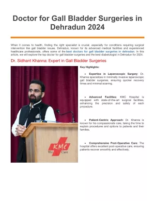 Doctor for Gall Bladder Surgeries in Dehradun 2024