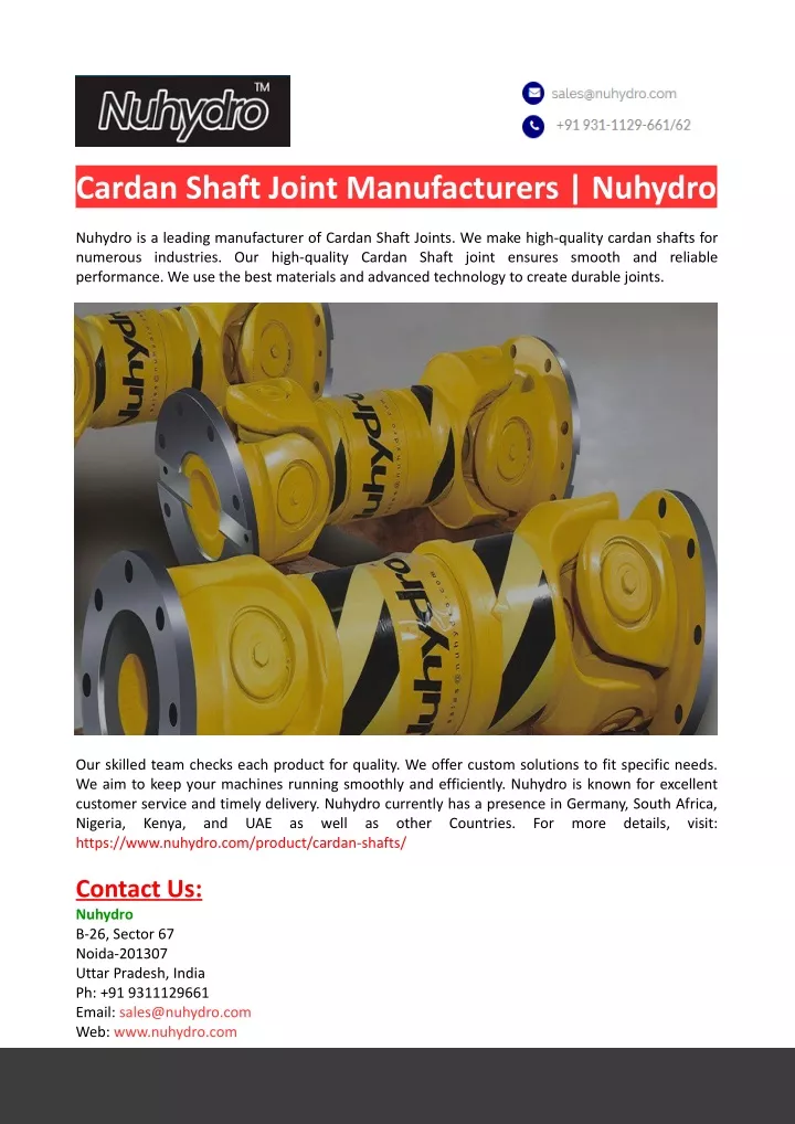 cardan shaft joint manufacturers nuhydro