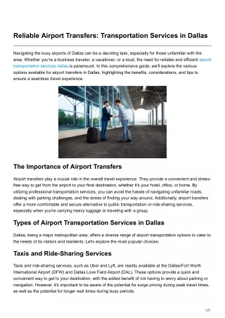 Reliable Airport Transfers Transportation Services in Dallas