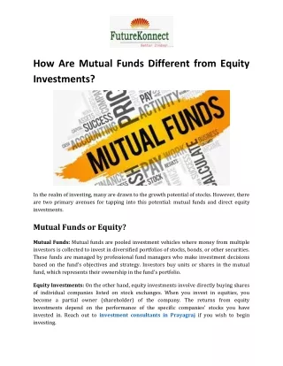 How Are Mutual Funds Different From Equity Investm