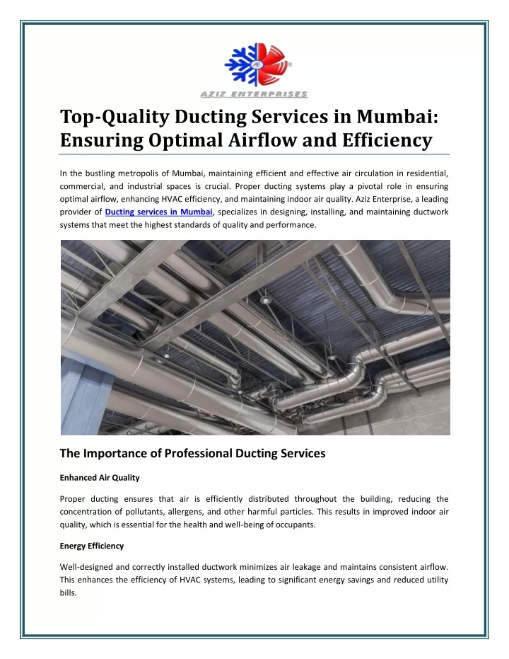 top quality ducting services in mumbai ensuring