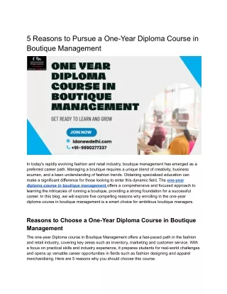 5 Reasons to Pursue a One-Year Diploma Course in Boutique Management