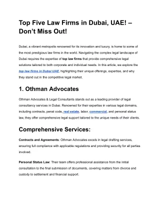 Top Five Law Firms in Dubai, UAE! – Don’t Miss Out!