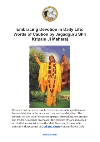 Embracing Devotion in Daily Life: Words of Caution by Jagadguru Shri Kripalu Ji