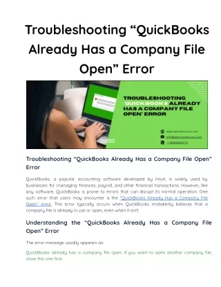 troubleshooting quickbooks already has a company