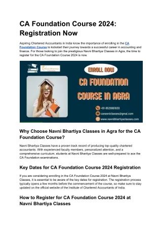 CA Foundation Course 2024 Registration Now