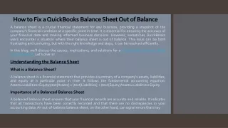 how to fix a quickbooks balance sheet out of balance