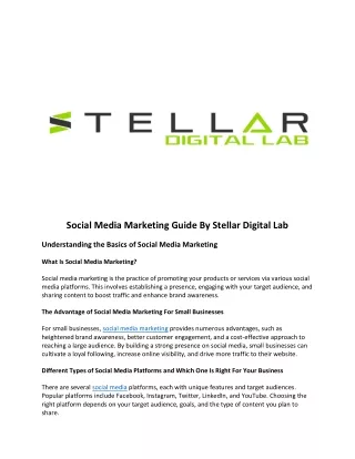 Social Media Marketing Guide By Stellar Digital Lab