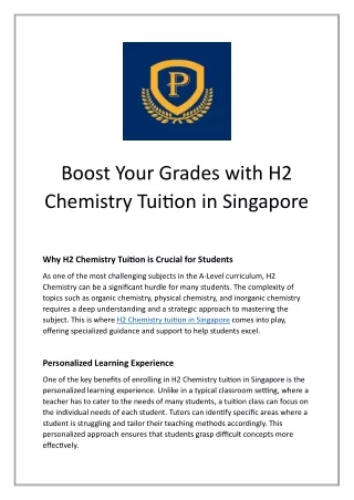 Boost Your Grades with H2 Chemistry Tuition in Singapore