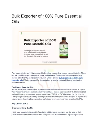 Bulk Exporter of 100% Pure Essential Oils