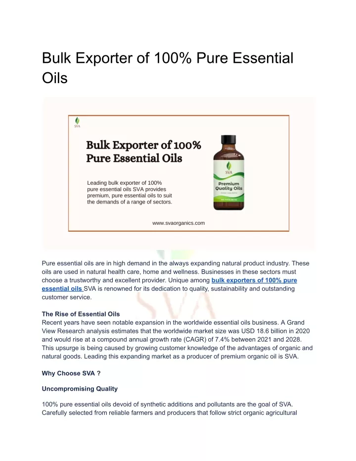 bulk exporter of 100 pure essential oils