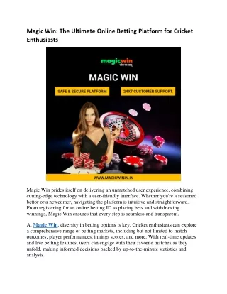 Magic Win The Ultimate Online Betting Platform for Cricket Enthusiasts
