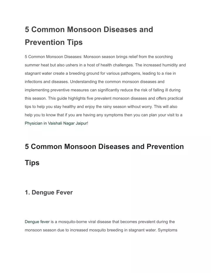 PPT - 5 Common Monsoon Diseases and Prevention Tips PowerPoint ...