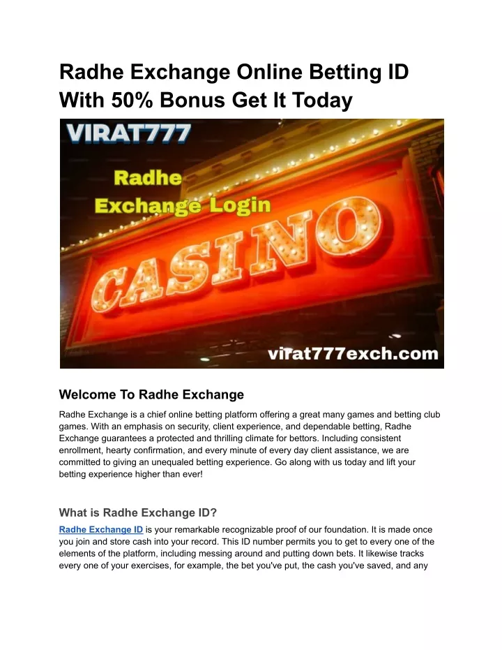 radhe exchange online betting id with 50 bonus