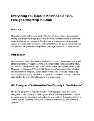 Everything You Need to Know About 100% Foreign Ownership in Saudi