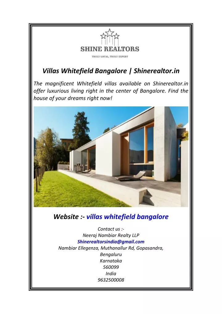 villas whitefield bangalore shinerealtor in