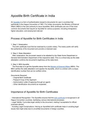 Apostille Birth Certificate in India