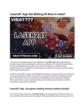 Laser247 App Get Betting ID Now In India