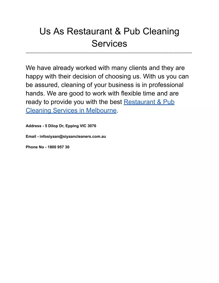 us as restaurant pub cleaning services