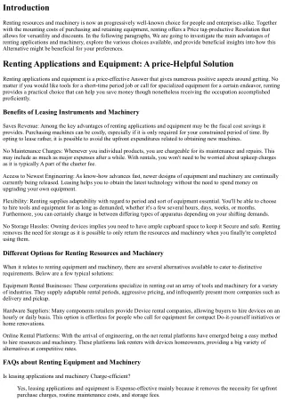 Renting Applications and Machinery: A value-Successful Answer