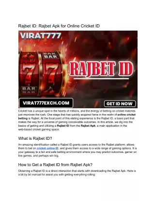 Rajbet ID: Rajbet Apk for Online Cricket ID