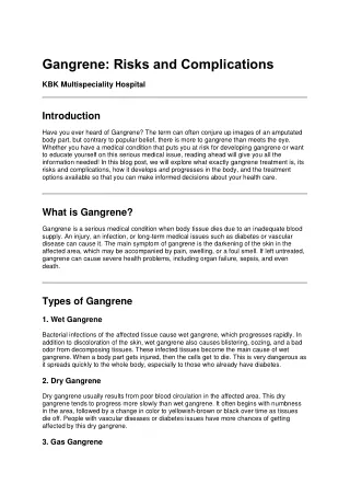Gangrene: Risks and Complications KBK Multispeciality Hospital
