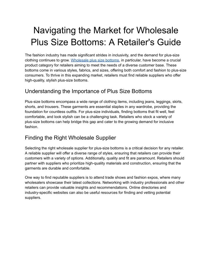 navigating the market for wholesale plus size