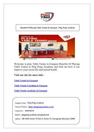 benefits of playing table tennis in gurgaon ping