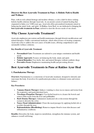 Discover the Best Ayurvedic Treatment in Pune: A Holistic Path to Health and Wel