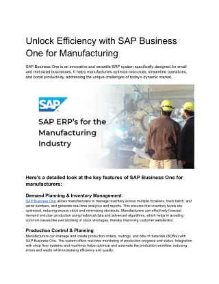 Unlock Efficiency with SAP Business One for Manufacturing