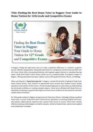 Finding the Best Home Tutor in Nagpur Your Guide to Home Tuition for 12th Grade and Competitive Exams