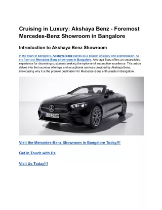 Cruising in Luxury_ Akshaya Benz - Foremost Mercedes-Benz Showroom in Bangalore