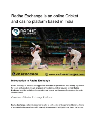 Radhe Exchange is an online Cricket and casino platform based in India