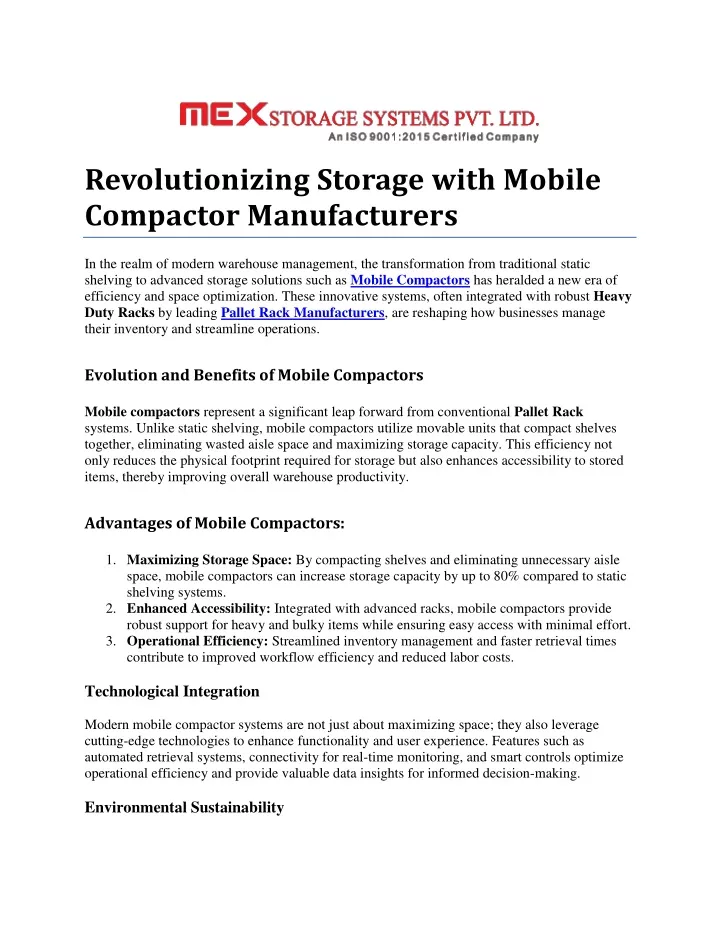 revolutionizing storage with mobile compactor