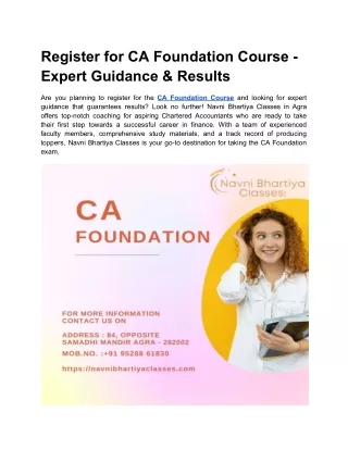 Register for CA Foundation Course - Expert Guidance & Results
