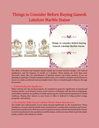 things to consider before buying ganesh lakshmi