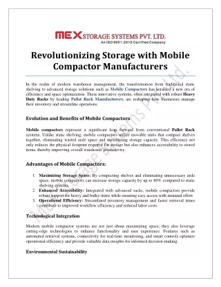 Revolutionizing Storage with Mobile Compactor Manufacturers