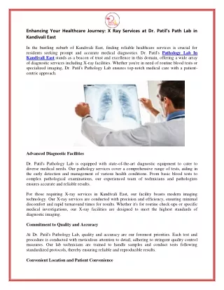 Unlocking Advanced Healthcare: X Ray Services at Dr. Patil’s Path Lab Kandivali