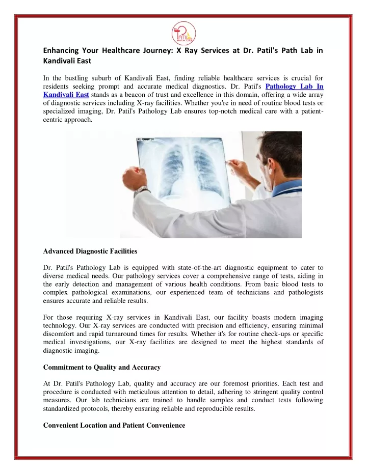 enhancing your healthcare journey x ray services