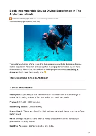 Experience Scuba Diving at Top 5 Dive Sites in Andaman