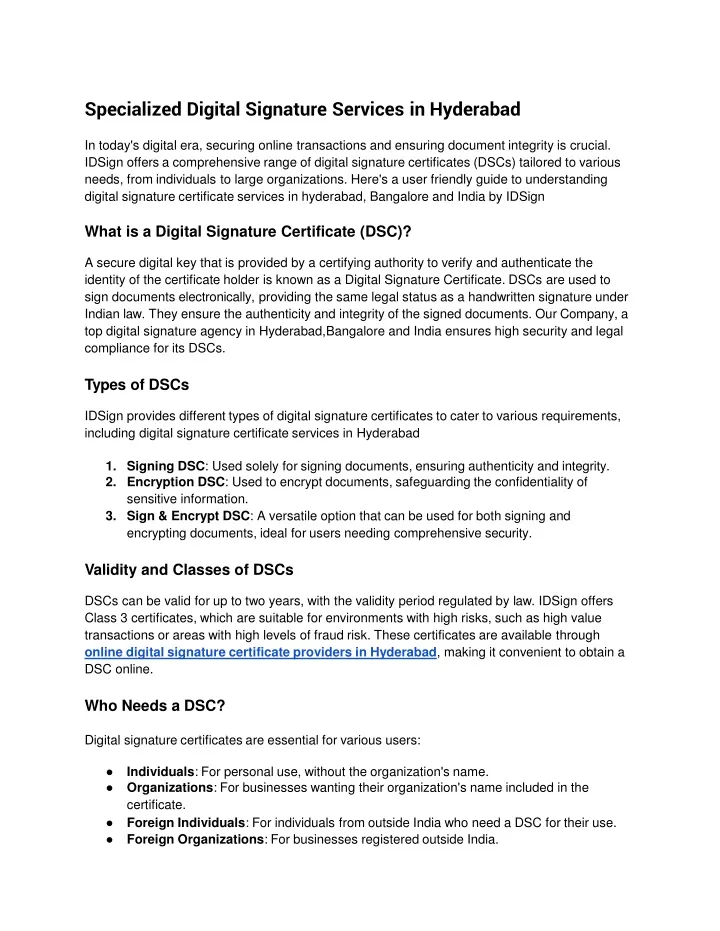 specialized digital signature services