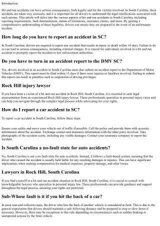 Hit and Run Consequences in South Carolina: Understanding the Legal Ramification