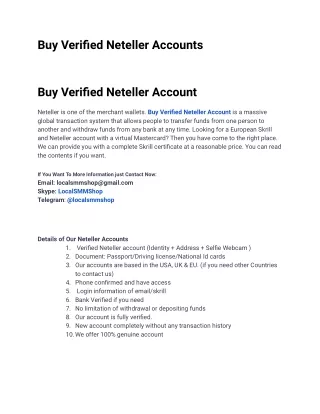 Best Sites to Buy Verified Neteller Accounts in Online