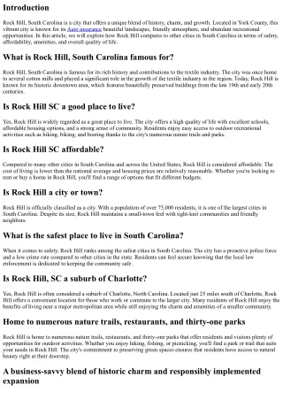 How Does Rock Hill Compare to Other Cities in South Carolina?